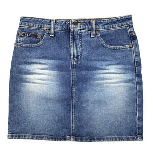 Vintage 90s Y2K l.e.i Med Stone Wash Mid Rise Denim Mini Skirt Jr 7 30x17"